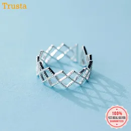 Cluster Rings Trustdavis 100% 925 Solid Real Sterling Silver Hollow Rhombus Cocktail Opening Ring Sizable 5 6 7 For Women Girl Xmas Gift DA1