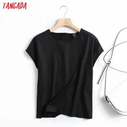 Tangada femmes haute qualité surdimensionné noir t-shirt à manches courtes O cou t-shirts dames décontracté t-shirt Street Wear Top 4C103 210609