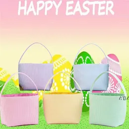 5 Colors Seersucker Stripe Easter Buckets Festive Kids Candy Bag Clothes Storage Basket Outdoor Portable Picnic Bags Festival Decor RRA11297