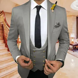 Męskie garnitury Blazers mody szary garnitur 3 sztuki Slim Fit Groom Wedding Niestandardowy plus męski Tuxedo Mens Jacke Vest Pants Zestaw