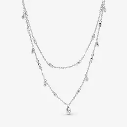 Designer-Schmuck 925 Silber Halskette Herz Anhänger passen Pandora Layered Chains Halskette Cascade of Drops Love Halsketten European Style Charms Bead Murano