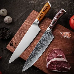 Utensile da cucina Mannaia per carne Coltello da chef forgiato Coltelli giapponesi al laser damasco in acciaio inossidabile 5CR15