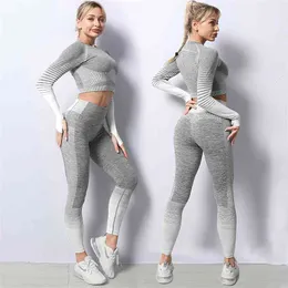 Kobiety Joga Zestaw Siłownia Odzież Kobieta Sport Fitness Garnitur Running Ubrania Top + Legginsy Bezszwowe Biustonosz Garnitury 210802