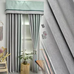 Elegant enkel nordisk stil grå-grön panel chenille gardiner för vardagsrum sovrum skugga blackout gardin draperier