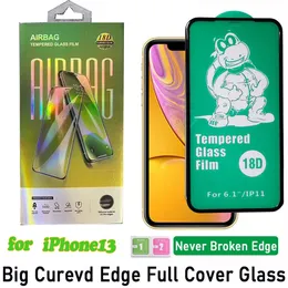 18D Airbag Soft Edge Full Lim Cover Temperat Glas Skärmskydd för iPhone 13 12 11 Pro Max XR XS X 6 7 8 Plus 3D Böjd med Retail Package