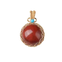 Naturalne kryształowe wisiorek wisiorek Sztuki Healing Crystals Chakra Charm Hand-Woven Copper Wire Mesh Naszyjnik Biżuteria polerowana od szorstkiego kryształu