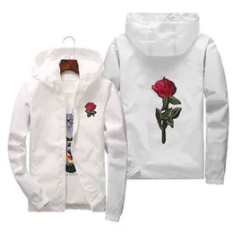 QSuper Rose Bomber Men Jacket Hip Hop Slim Fit Flowers Pilot Men Coat Men's Hooded Jackets Male Brand Clothing 220210