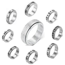 Roterbara band ringar titan rostfritt stål spinner måne och stjärna fidget ring stress lindring av ångest ring engagemang bröllopspromise storlek 5-12