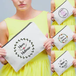 Depolama çantaları Fransızca baskı makyaj çantası kadınlar kozmetik kadın tuvalet organizatör seyahat makyaj poşeti kalem çantası öğretmen hediyesi