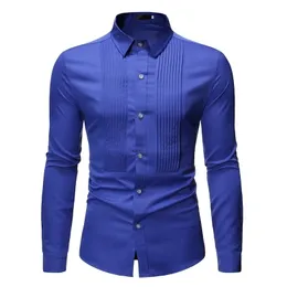 Royal Blue Wedding Tuxedo Tröja Män Märke Fashion Slim Fit Långärmad Mens Klänning T Shirts Business Casual Chemise Homme 210325