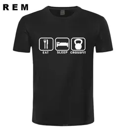 Eat Sleep Crossfit T Shirt Men Summer Short Sleeve Cotton Man Funny Crossfit T-shirts Tees Top 210322