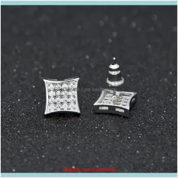 Jewelrymen Fashion Square Stud Earrings CZ Bling Micro Pave Cubic Zirconia Gold Sier Earring 펑크 힙합 보석 배달 2021 6nqit