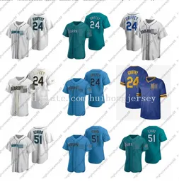 2021 Anpassade basebolltröjor 24 Ken Griffey Jr. 51 Ichiro Suzuki Men Women Youth Size S-4XL