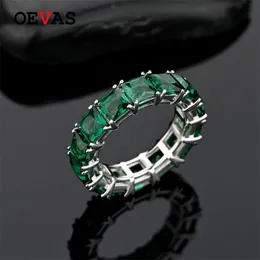 OEVAS 100% argento sterling 925 1 fila 5*5mm quadrato verde blu 5A anelli di zircone per le donne festa di fidanzamento gioielleria raffinata all'ingrosso 211217