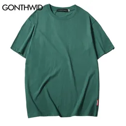 Gonthwid Casual Bomull Solid Tshirts Män Kvinnor Hip Hop Crewneck Kortärmad Blank Streetwear Toppar Tees Sommar Man T-shirts 3xl 210329