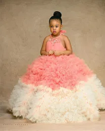 Luxurious Crystals Flower Girl Dresses Ball Gown Tiers Tulle Lilttle Kids Birthday Pageant Weddding Gowns Zj676 407