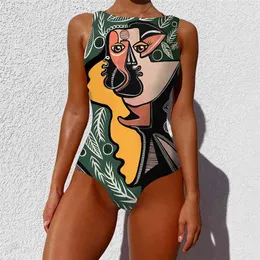 Swimsuit Women Plus Size Swimwear Print Halter Monokini Sexy Backless Bathing Suit Wrap Beach Wear trajes de baño 210712