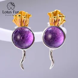 Lotus Fun Plata de Ley 925 auténtica, joyería fina hecha a mano creativa Natural, pendientes de tuerca de rábano únicos a la moda para mujer, bisutería 210628