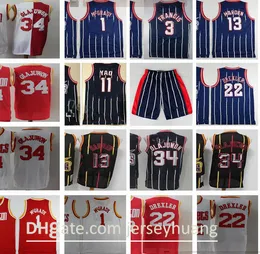 新しいレトロなバスケットボールジェームズ13堅いジャージステッチビンテージHakeem 34 Olajuwon Tracy Steve 22 Drexler 1 McGrady 3 Francis Yao Clyde 11 Ming