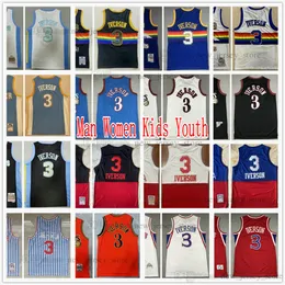 Gençlik Çocuk Kadın Etek Mitchell ve Ness Allen 3 Iverson Basketbol Formaları Dikişli 2006-07 Siyah Retro Beyaz Kırmızı 1996-1997-1998 Mavi 1990-00 Jersey