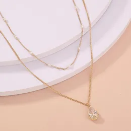 Chains Light Luxury Jewelry On The Neck Water Drop Zircon Pendant Necklaces For Women Double Layered Pearl Clavicle Chain Necklace