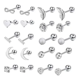 16G Paslanmaz Çelik Ay Kalp Çapraz Gül Kulak Halter Helix Tragus Kıkırdak Küpe Seti Erkekler ve Kadınlar Için Vücut Piercing Takı