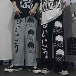 Qweek harajuku أنيمي طباعة السراويل الساق واسعة المرأة اليابانية الشارع الشهير sweatpants المعتاد الكورية نمط السراويل فضفاضة للإناث 210925