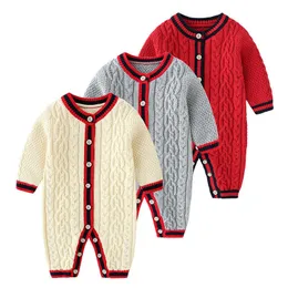 Fashion Newborn Baby Boys Girl Winter Buttons Cable Knit Sweater Romper Jumper Outfits Baby Girl Romper New Born Baby Clothes