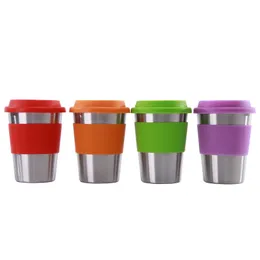 12oz Stainless Steel One Layer Wine Glasses Household Heat Resistance Silicone Beer Cup Beers with Lid Outdoor Beverage Tumblers
