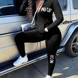 CM.yaya Streetwear No Cap Wassuit Damska Zestaw Track Kurtki Z Kapturem Legging Spodnie Active Dressuit Dwie kawałek fitness Outfit 211105