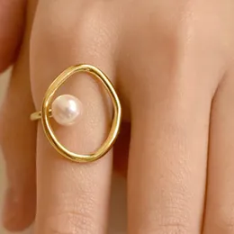 Mode Einfache Atmosphärische Perle Metallring Altgold Offene adujustable Unregelmäßige Ringe Für Frauen Partei Schmuck