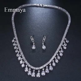 Emmaya Design di gioielli alla moda Romantico colore oro bianco Goccia d'acqua AAA Set di gioielli da sposa in cristallo cubico per le spose Regalo gioielli H1022