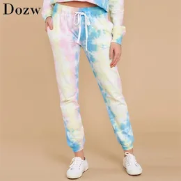 Mode Tie Dye Druck Bleistift Hosen Hosen Frauen Hohe Taille Kordelzug Jogginghose Casual Lange Jogger 210515