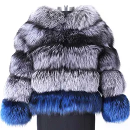 Women Coat Winter Real Fur Jacket Leather Hooded Thick Stitching Color Fashion Natural Vest 211018