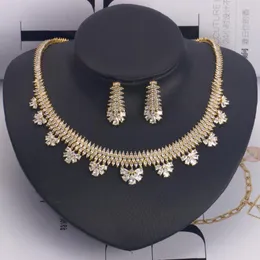 Kolczyki Naszyjnik Panna młoda Dyskusja Bridal Wedding Jewelry Set 2 Sztuk Micro Cubic Cyrkon Moda Złoto Dla Kobiet