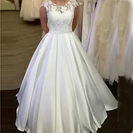 ZJ9235 Fashion High Neck Ball Gown Satin Wedding Dresses Robe De Mariee Charming Lace Bodice Floor-Length Formal Bride Dress Plus Size