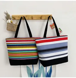 Student Schoolbag Canvas Storage Bags Shopping Bag Stora Singel Shoulder BagsFashion Portable Women Stripe Bagzc446