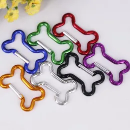 파티 호의 100pcs 뼈 모양 후크 반지 알루미늄 Carabiner 캠핑 하이킹 도구 빠른 후크 백 포장 교수형 버클 키 체인 SN4444