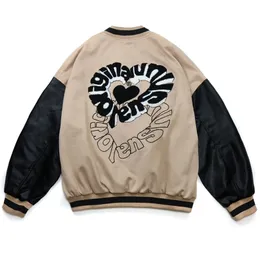 Hip Hop Streetwear Baseball Jacket 221 Letter Heart Embroidery Patchwork Bomber Jackets Harajuku Casual Varsity College Coat 220301