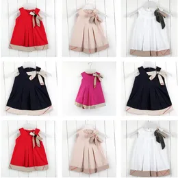 여름 아기 소녀 디자이너 드레스 격자 무늬 bowknot 민소매 어린이 공주 드레스 영국 스타일 키즈 나비 sundress pleated 의류