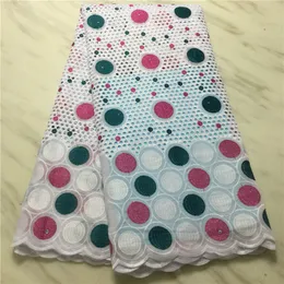 5yards / PC Okrągły wzór Haft Afryki White Mesh Tkaniny Bawełniane Kwiat Szwajcarski Voile Sucha Koronka Do Ogbiornika Pl11501NG PL11513