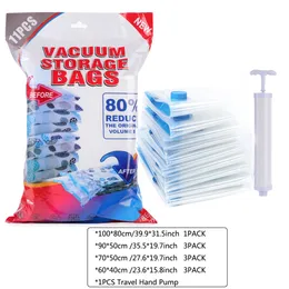 Vacuum for Clothes Storage Bag With Valve Transparent Border Folding Compressed Organizer Travel Space Saving Seal Packet 11pcs/lot