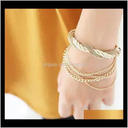 Cuff Bracelets Jewelry Drop Delivery 2021 Multi Layer Bracelet Old Plated Metal Chain And Color Korean Veet Rope Knitted Togather Toggle-Clas