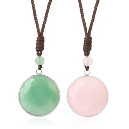 Natural Stone Crystal Necklace Summer 2021 Round Pendant Black Tiger Eye Green Aventurine Pink Quartz Collar Collier