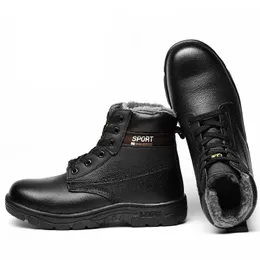 Botas de trabalho ao ar livre inverno quente aço toe sapatos de segurança botas de neve de couro masculino anti esmagamento piercing 24dn