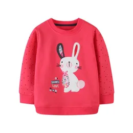 Jumping Meters Baby Girls Sweatshirts with Animals Bunny Applique Cotton Kids Autumn Winter Tops Clothing 210529