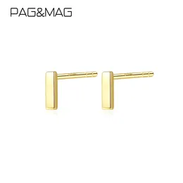 PAG&MAG Solid 14K Gold 585 T Bar Stud Earrings Minimalism Real Gold Earrings For Women Korean Square Pendientes Fine Jewelry 210325