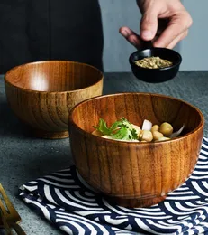 Japanese Style Solid Wood Bowl Vintage Wooden Rice Soup Bowls Big Kids Adults Dining Bowls Miso Dips Food Container Kitchen Wooden Utensils Tableware