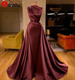 2022 Sexy Burgundia A-Line Satin Prom Dress Arabski Bateau Plus Size Size Wieczorowa Suknia Vintage Długie Formalna Party Druhna Dress BC10624 W59