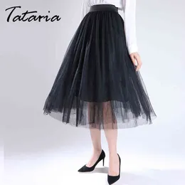 Kobiety Long Tulle Spódnica Jupe Black Maxi Mesh Białe Faldas Largas Casual Odzież damska Saia Feminina Tataria 210514